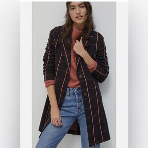 AVEC LES FILES Anthropologie Black Plaid Trench Coat NWT size Small